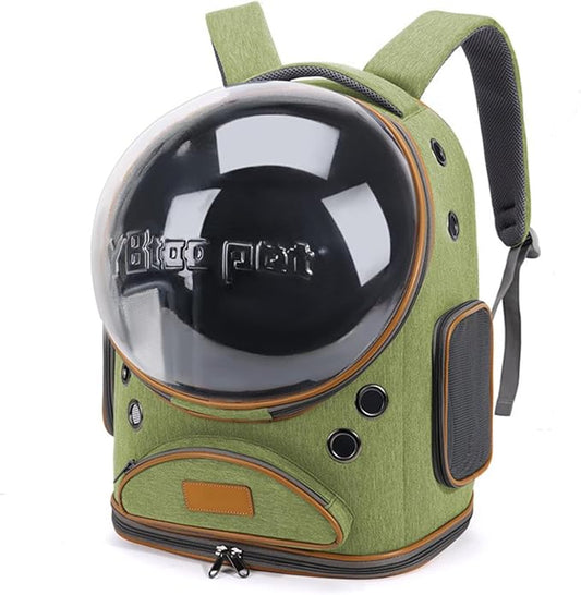 Cat Backpack Carrier, Breathable Cat Carrier Large Space Bubble Pet Backpack for Small Dog and Large cat up to 18lbs, Transparent & Foldable Pet Carrier for Travel Hiking (Green)