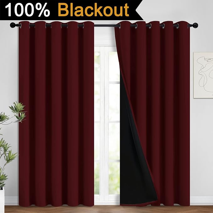 Yakamok 100% Blackout Lined Panels, Room Darkening Thermal Insulated Blackout