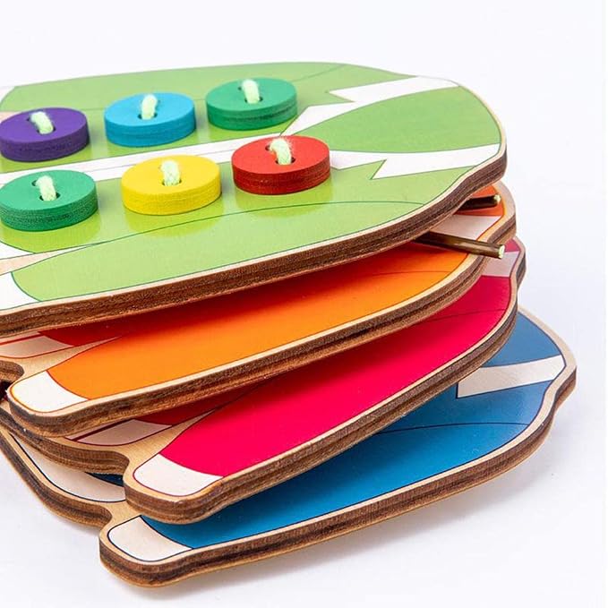 kowaku Wooden Clothes Board Toys Threading Lacing Sewing Toys, Early Educational Teaching Aids for Children Kids