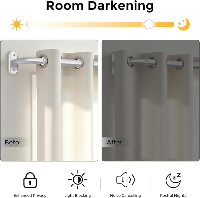 Curtain Rods 36-88 Inch, 1 Inch Adjustable Heavy Duty Room Darkening Window