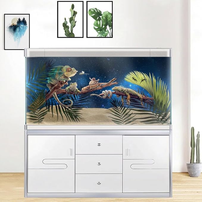 48X18IN Starry Aquarium Background, Art Starry Fish Tank Decorations Background, with 8 EVA Double-Sided Tape
