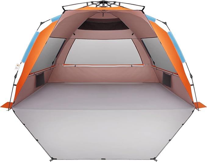 Oileus XX-Large Beach Tent Sun Shelter for 5-6 Person Portable Sun Shade Instant Pop Up Tent for Beach with Carrying Bag, Stakes, 6 Sand Pockets, Anti UV for Fishing Hiking Camping, Waterproof
