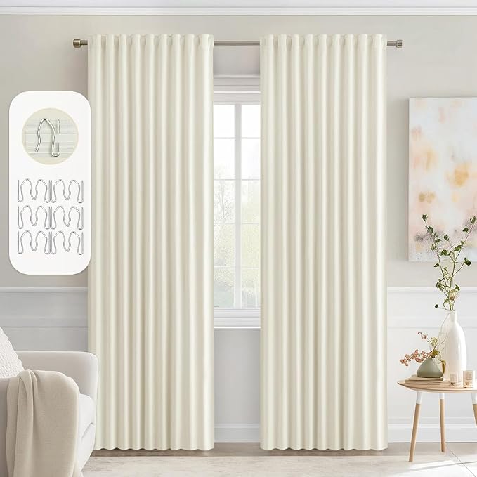 MIULEE Cream Back Tab Blackout Curtains 72 Inches Long 2 Panels Set