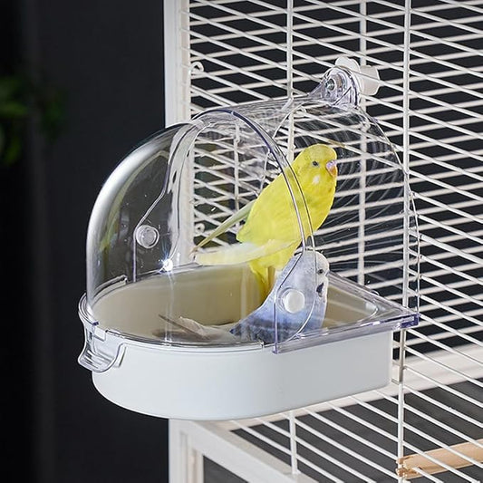 Hanging Brid Bath with Feeder for Cage, 3 in 1 Multifunction Bird Bath/Bowl/House, Bird Cage Accessories Suitable for Small to Medium Birds, Like Lovebirds, Finches, Parakeets, Mannikin