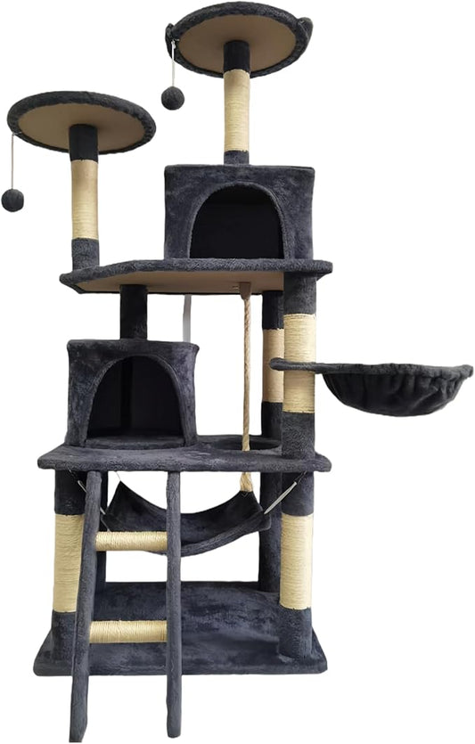 Cat Tree 60.63 inches Cat Tower for Indoor Cats, Multi-Level Cat Condo Furniture with Scratching Posts, Plush Perches, Activity Center with Cozy Basket & Hammock for Cats (Darkgray)