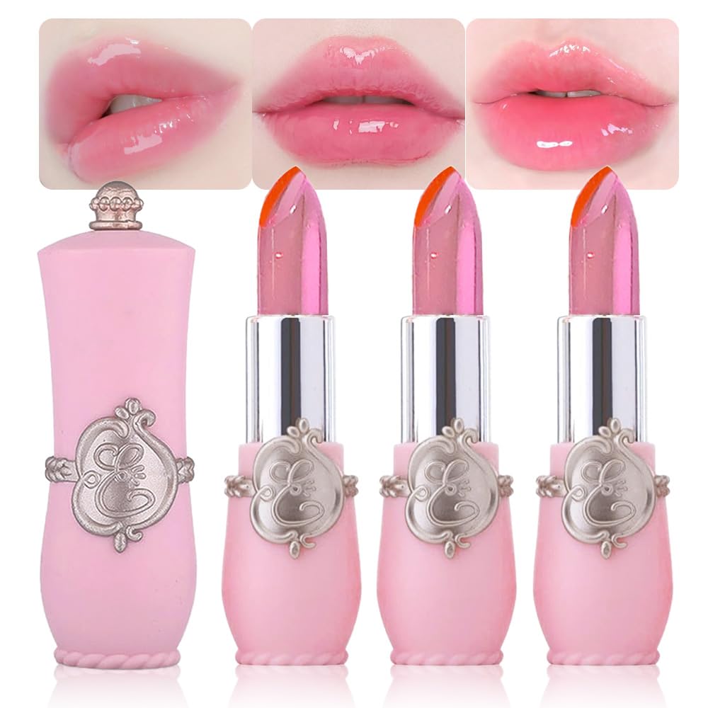 BINGBRUSH 3PCS Jelly Color Changing Lipstick Set - Temperature & pH Activated, Hydrating Non-Sticky Long Lasting Lip Balm, Moisturizing Lip Gloss (#Jelly Color Changing, 3 Count (Pack of 1))