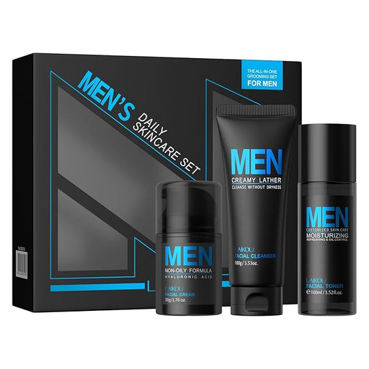 LAIKOU Men's Skin Care Set, Gifts for Men, Skincare Gift Set, Men Skincare with Facial Cream, Facial Cleanser, Facial Toner Father's Day Christmas Birthday Valentines for Him Dad Son Husband Boyfriend