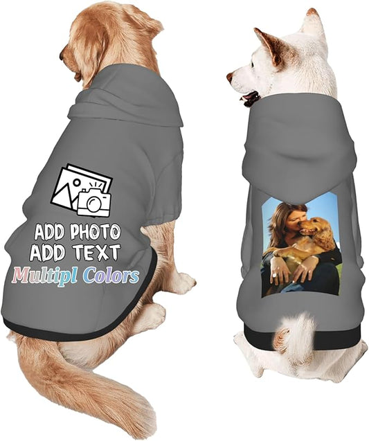 Custom Dog Hoodie Add Your Design Soft & Warm Personalized Photo Text Logo Name Dog Clothes for Puppy Sweatshirt Hooded for Small Medium Large Dogs Girl/Boy Cats Gray