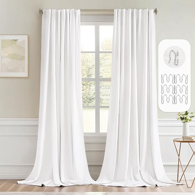 MIULEE Pure White Back Tab Blackout Curtains 120 Inch Long 2 Panels Set