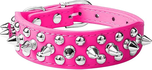 Spiked Dog Collar Soft Pu Leather Mushrooms Rivet Spike Studded Puppy Adjustable Pet Collars for Small Breeds (XS, Hot Pink)