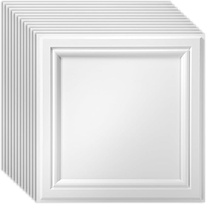 Art3d 12 Pack PVC Ceiling Tiles 24x24 Inches Waterproof Drop Ceiling Tiles/Wall
