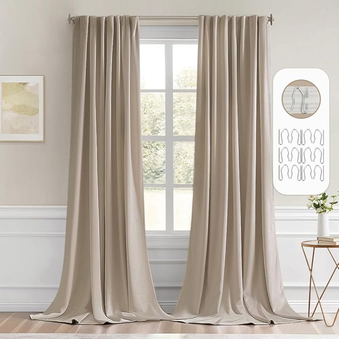 MIULEE Taupe Back Tab Blackout Curtains 102 Inch Long 2 Panels Set
