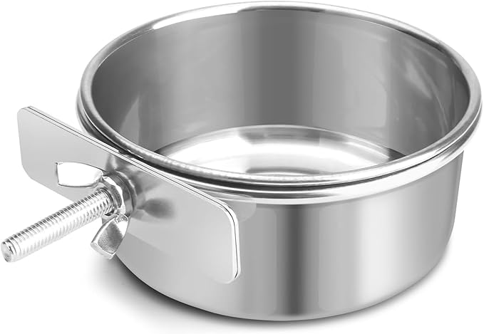Bird Cage Feeder, Bird Feeder for Cage, 20OZ Stainless Steel Parrot Food Water Bowls with Clamp Holder, Hanging Feeding Dish Cups for Cockatiel Parakeet Conure Budgie Lovebird Small Animal