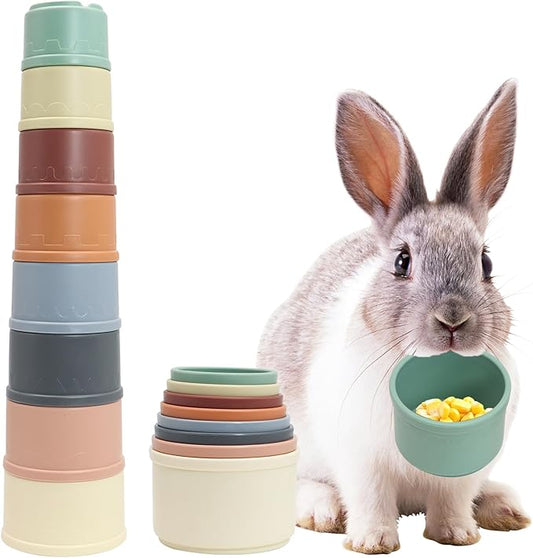8 PCS Bunny Toys Stacking Cups Bunny Cups Stackable Guinea Pig Stacking Cups Colorful Reusable Rabbit Toys for Rabbit Guinea Pig Hiding Food Playing