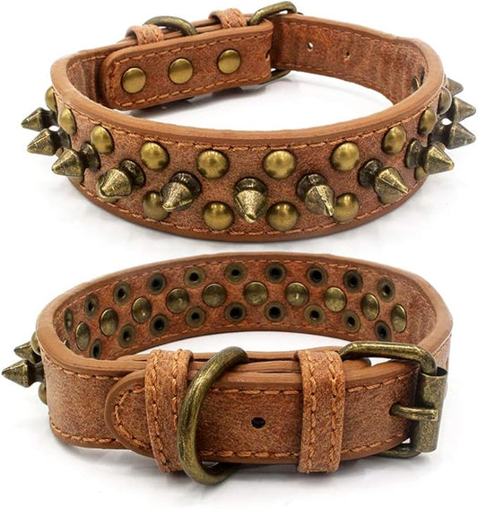 Spiked Dog Collar Soft Pu Leather Mushrooms Rivet Spike Studded Puppy Adjustable Pet Collars for Small Breeds (M, Brown1)
