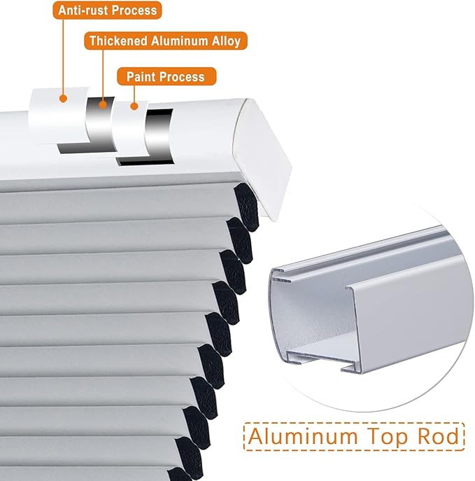Persilux Blackout Cellular Shades Cordless Window Shades Bottom up Pleated Window Blinds Thermal Insulated Honeycomb Blinds for Windows, Home and Office, Dark Grey, 23" W x 72" H