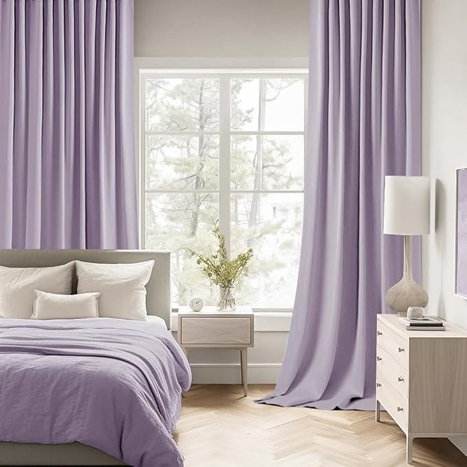 MIULEE Lilac Back Tab Blackout Curtains 120 Inch Long 2 Panels Set