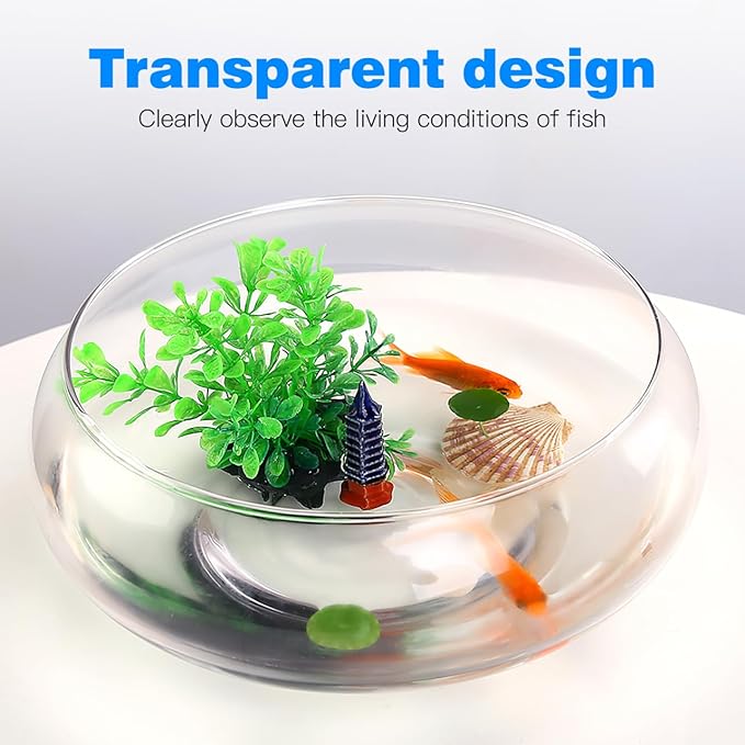 POPETPOP Clear Fish Bowl Vase - Round Plastic Shallow Planter, Hydroponic Planter Daffodil Pot, Lotus Bowl Planter, Fish Tank Aquarium Bowl