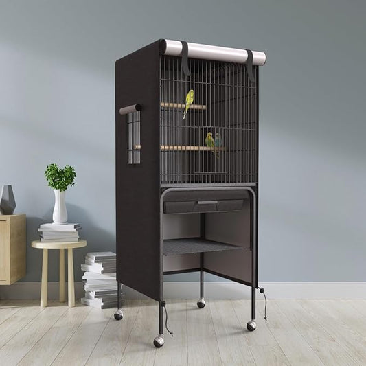 Universal Bird Cage Cover Good Night Blackout Thin Lightweight Breathable Small Animal Cages Cover Pet Removable Durable Protector (Black, 60" H x 18" W x 18" L)