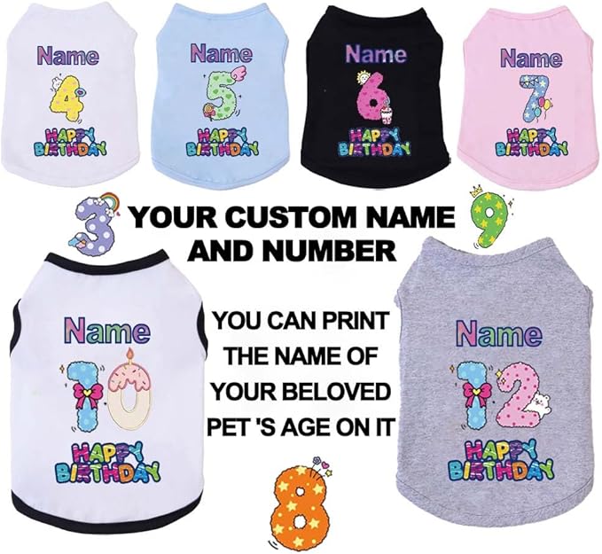 Custom Dog Birthday Shirt,Personalized Pet Apparel Print with Name Age Number,Pet Birthday Outfit,Lightweight Breathable Cotton Vest for Small Medium Large Dogs Cat (Pink, 5X-Large)
