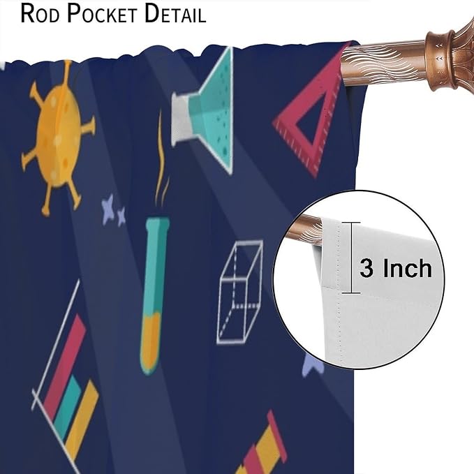 Science Symbols Kids Curtain Sketches Cartoon Chemistry Physics Geometry Education Pattern Print Window Drapes for Bedroom Living Room Kitchen Decor,2 Panel Set,63x63 Inch Blackout