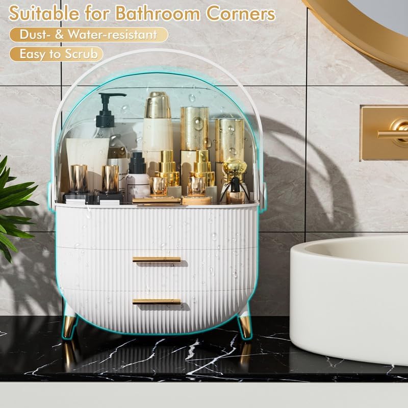Makeup Organizer Skincare Organizers - Cosmetic Display Cases with Transparent Cover, SkinCare Organizers for Bathroom Countertop, Bedroom Vanity Desk, Lipstick Organizer, White
