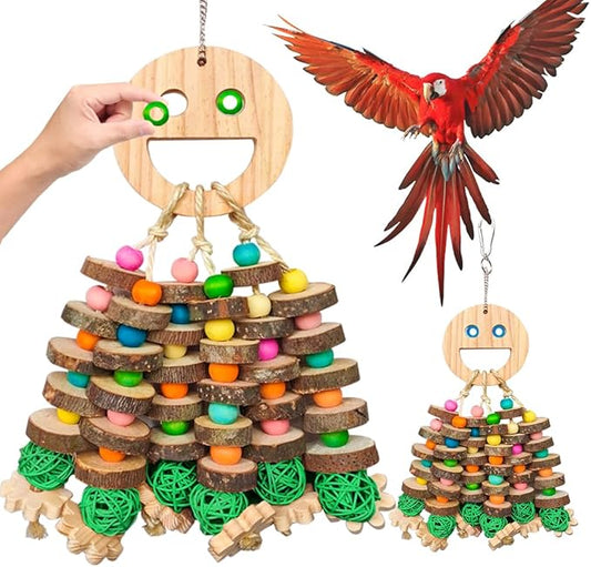 Large Parrot Toys, Multi-Color Wooden Block with Halloween Shape Bird Chewing Toy for Macaws, Cockatoos, African Grey and Large Medium Birds