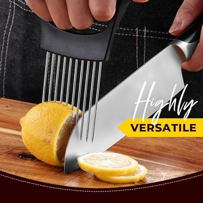 2PCS Stainless Steel Onion Slice Holder, 2024 New Onion Holder for Slicing, ultifunctional Fruit Egg Slicer Onion Pin Slicer Loose Meat Pin, Kitchen Chopper Slicing Tool for Onion Potato Lemon