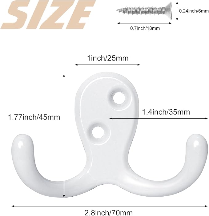 Homanu 10 Pack Coat Hooks, Heavy Duty Double Prong Coat Hooks Wall Mounted