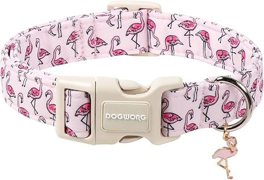 DOGWONG Cute Pet Dog Collar Pink Flamingos Cotton Dog Collar- Soft Girl Puppy Adjustable Pet Collars for Small Medium Large Dogs,XS