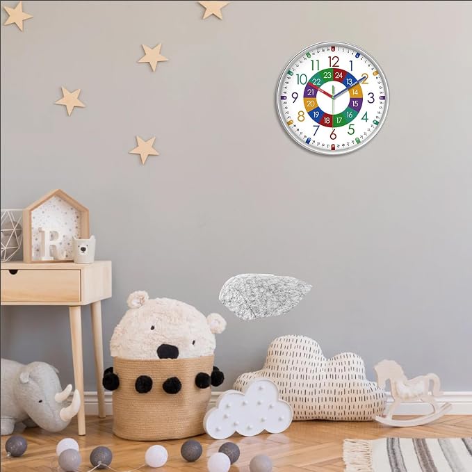 XFM Learning Clock for Kids Silent Non Ticking Battery Operated Colorful