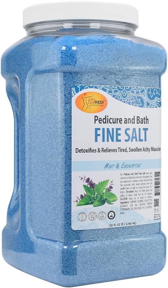 SPA REDI - Detox Foot Soak Pedicure and Bath Fine Salt, Mint and Eucalyptus, 128 Oz - Made with Dead Sea Salts, Argan Oil, Coconut Oil, and Essential Oil - Hydrates, Softens and Moisturizes