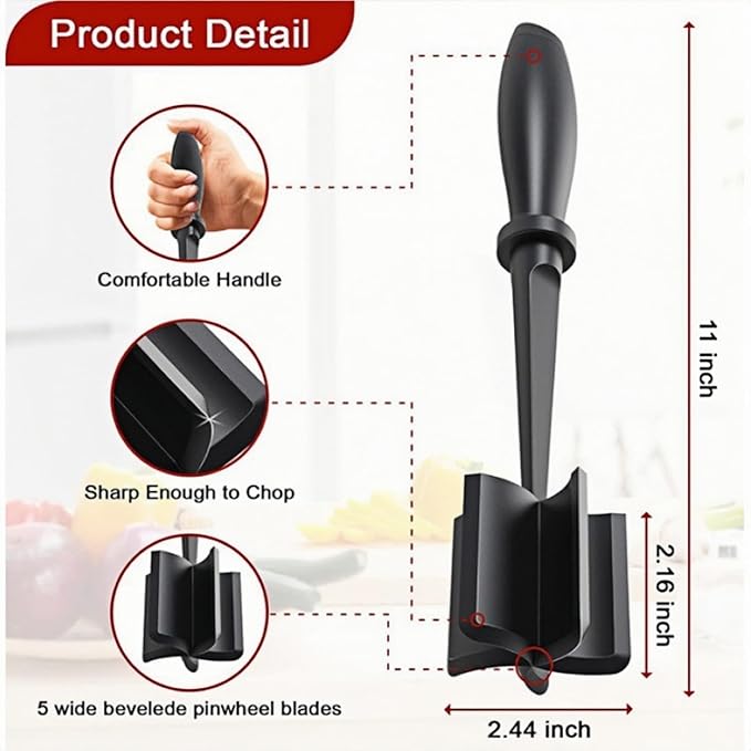2Pcs Meat Chopper and Masher - Ground Beef Hamburger Smasher, Plastic Spatula, Kitchen Separator Tool for Food, Potato, Bean - Silicone Chop and Stir, Meat Dicer