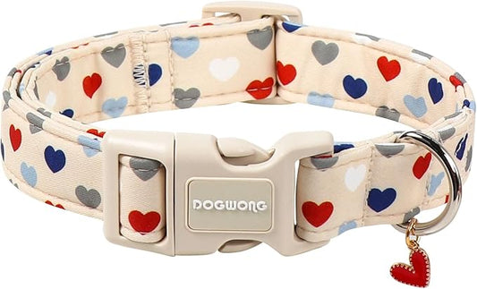 DOGWONG Valentine's Dog Collar-Hearts Print Dog Collar for Large Cute Dog Collars Spring Female Male Pet Gift Adjustable Heavy-Duty Soft Collar，XS