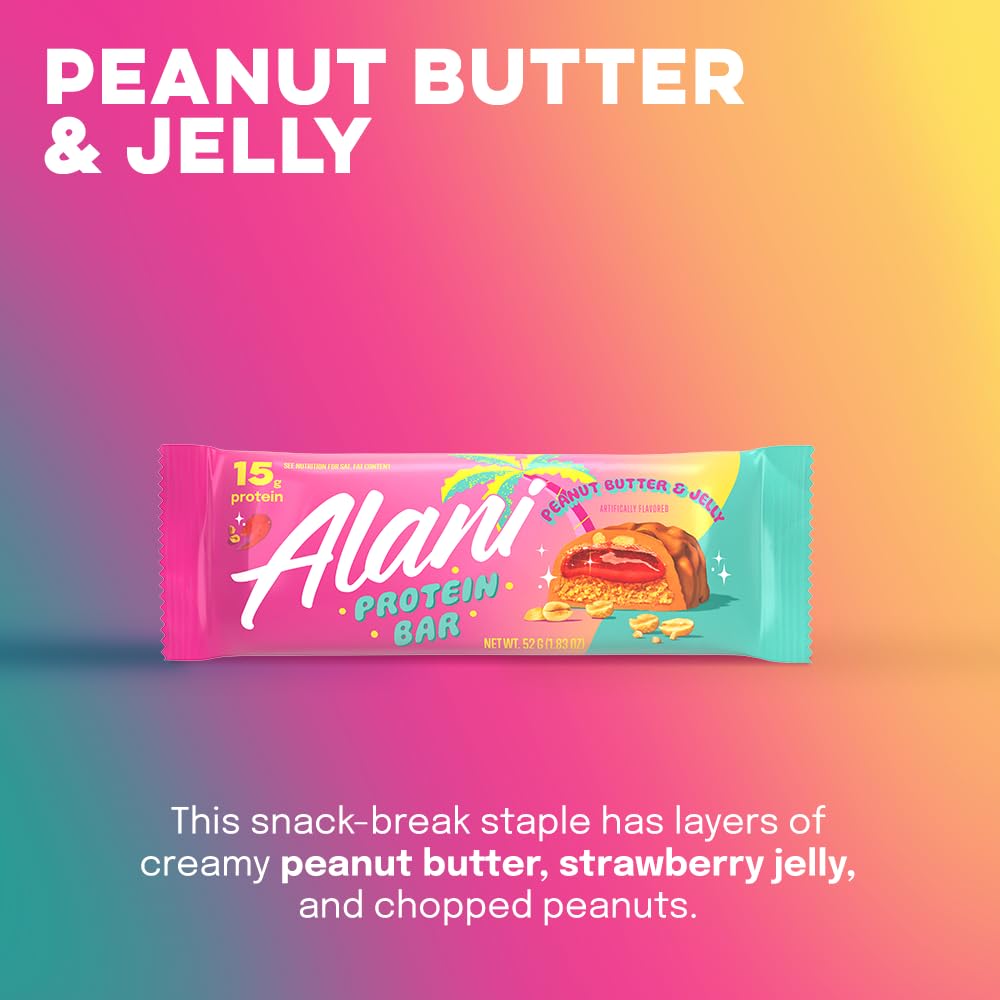Alani Nu Protein Bars PEANUT BUTTER & JELLY | High Protein Gluten-Free Bars | 16g Protein | Low-Sugar (11G) Low-Carb Healthy Snacks | 12 Individually Wrapped Bars