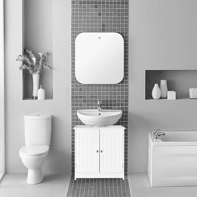 Pedestal Under Sink Storage Bathroom Vanity with 2 Doors Traditional Bathroom Cabinet Space Saver Organizer,White