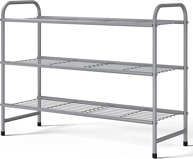 Kitsure Shoe Rack - Stainless Steel Shoe Organizer, Sturdy Shoe Rack for Closet and Front Door Entrance, Free Standing Shoe Shelf, Closet Organizers and Storage, 25.6" Wide - 3 Tier, Grey