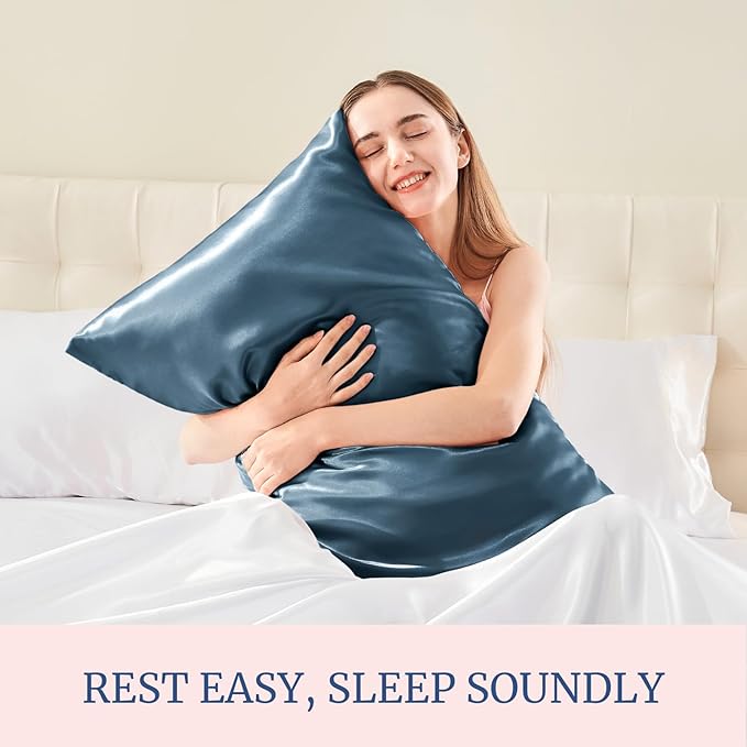 BEDELITE Satin Pillowcase for Hair and Skin, Super Soft and Cooling Similar to Silk Pillow Cases 2 Pack with Envelope Closure, Gift for Women Men(20"x36" King Size, Bluesteel)