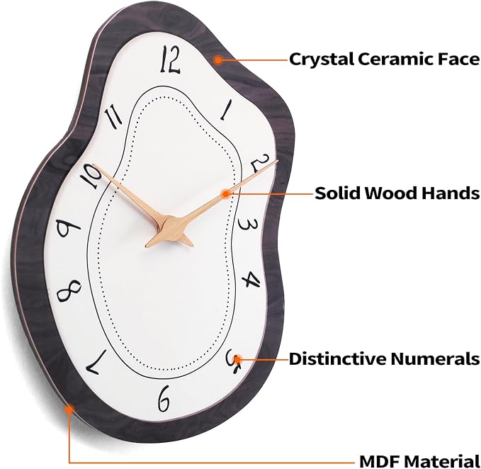 Mid Century Retro Irregular Shape Wall Clock, Silent Non-Ticking Battery