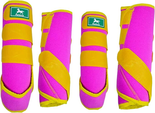 Equine Sport Horse Boots Set of 4 – Neoprene Leg Protection with Durable Hook & Loop Straps, Breathable & Comfortable Fit for Training, Riding, and Performance（Pink, Large）