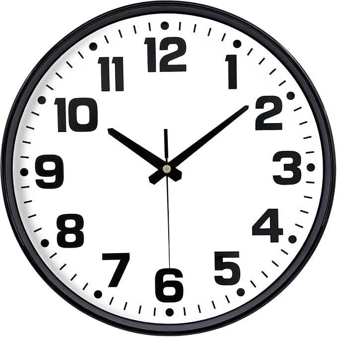 Modern Silent Wall Clock, 12 Inch Non-Ticking Battery Operated Clock, Round