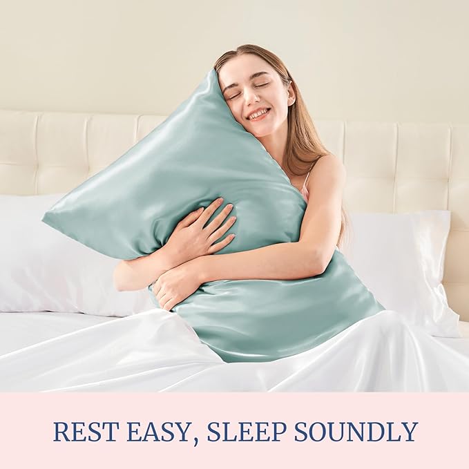 BEDELITE Satin Pillowcase for Hair and Skin, Super Soft Similar to Silk Pillow Cases 4 Pack with Envelope Closure, Cooling Pillowcases for Women Men (20"x26" Standard Size, Haze Blue)