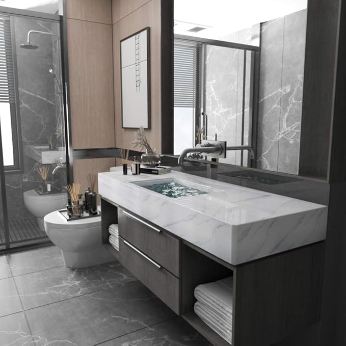 Large White Marble Granite Wallpaper Peel Stick Thicken 48x197inch Waterproof