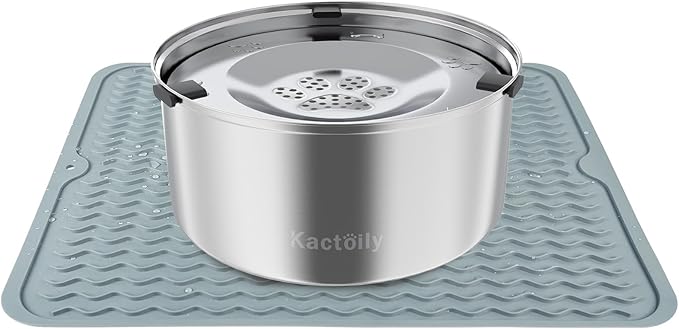 3L Large Capacity Stinless Steel Dog Water Bowl and Waterproof Silicone Dog Food Tray, Slow Down Drinking Pet Water Bowl