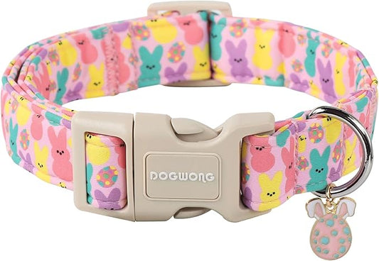 DOGWONG Easter Dog Collar,Cute Bunny Eggs Dog Collar Pink Babbit Pet Collar Girl Dog Collar Puppy Adjustable Soft Dog Collars for Small Dogs