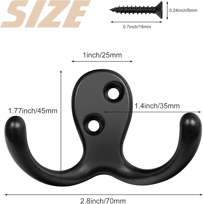 Homanu 10 Pack Coat Hooks, Heavy Duty Double Prong Coat Hooks Wall Mounted