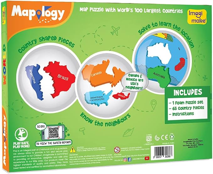 Imagimake Mapology World Map Puzzle | Educational Toys for Kids 5-7 | Puzzles for Kids Ages 4-8 | Map of The World | 6 Year Old Boy Gifts & Girl Gifts | Educational Geography Toy, 65-Piece Jigsaw Puzzle, Back to School Gift for Boys & Girls Ages 4,5,6,...