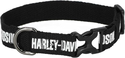 Harley-Davidson Cotton Webbing H-D Text Adjustable Pet Collar – Black/White (M)