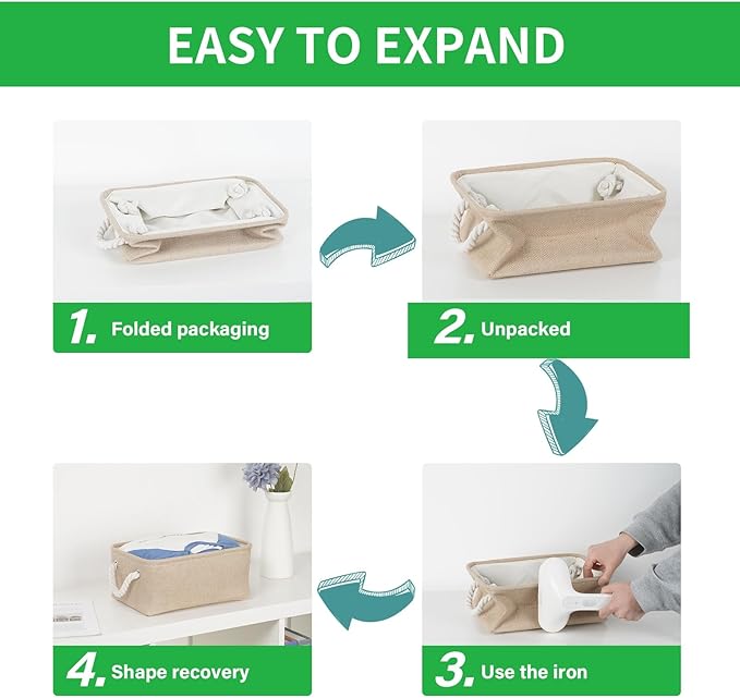 Bidtakay Small Storage Baskets for Shelves 3 Pack Fabric Storage Bins for Organizing Linen Collapsible Organizer for Closet-Flaxen