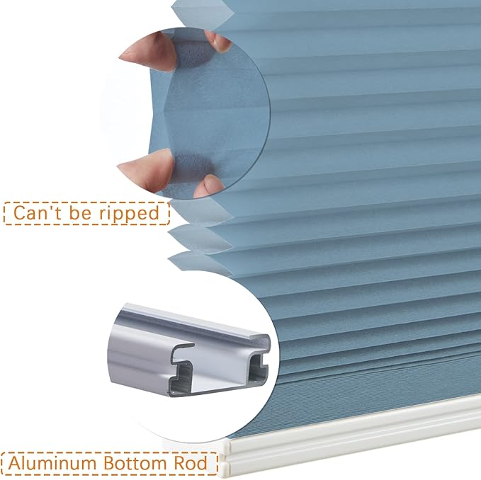 Persilux Light Filtering Cellular Window Shades Cordless Shades Bottom up UV Protection Room Darkening Honeycomb Blinds for Windows, Home and French Doors, Blue, 24" W x 60" H